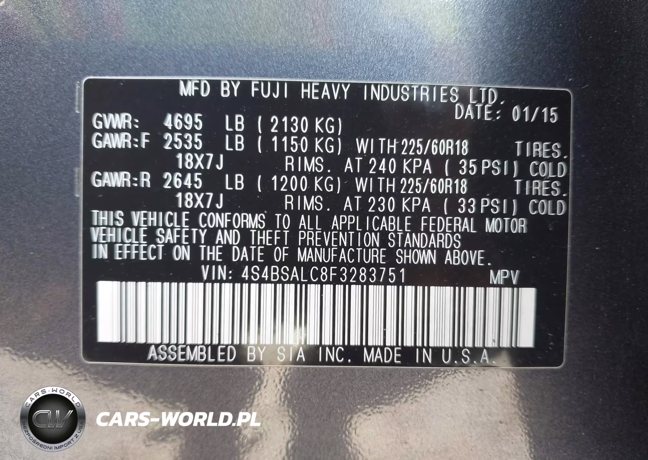 2015 Subaru Outback 2.5I Limited VIN:4S4BSALC8F3283751 - 9