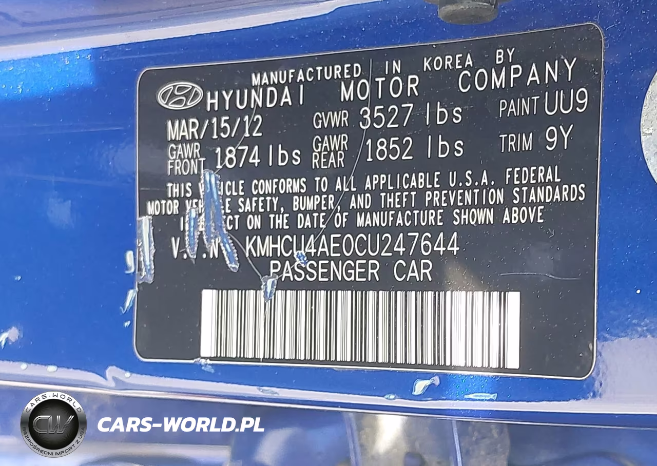 2012 Hyundai Accent Gls VIN:KMHCU4AE0CU247644 - 9