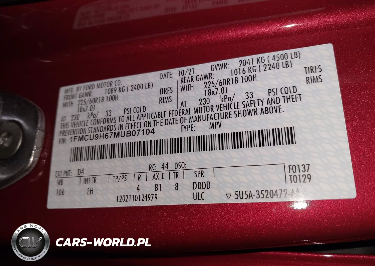 2021 Ford Escape Sel VIN:1FMCU9H67MUB07104 - 9