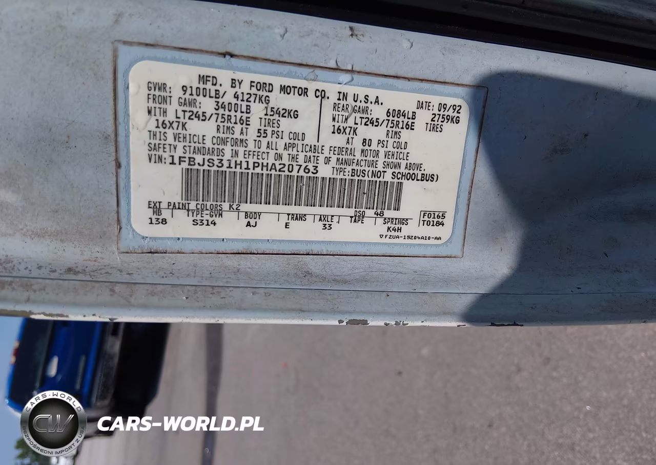 1993 Ford Econoline E350 Super Duty VIN:1FBJS31H1PHA20763 - 9