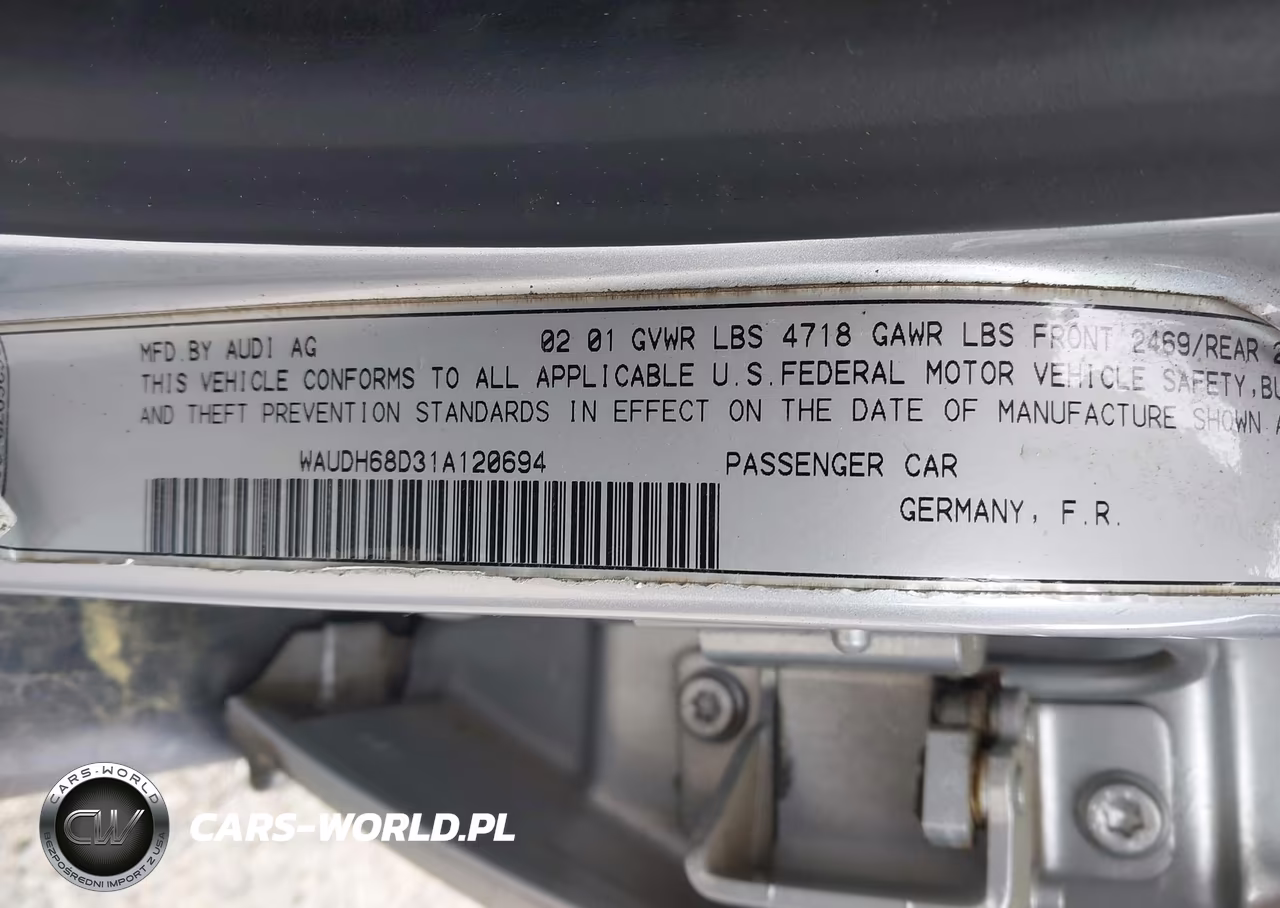 2001 Audi A4 2.8 VIN:WAUDH68D31A120694 - 9