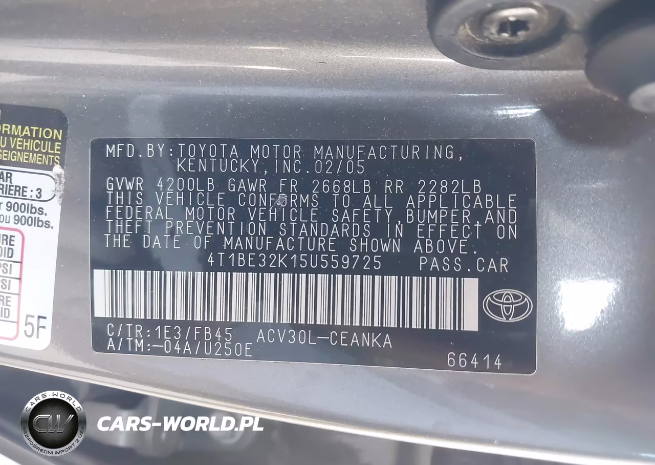 2005 Toyota Camry Le VIN:4T1BE32K15U559725 - 9