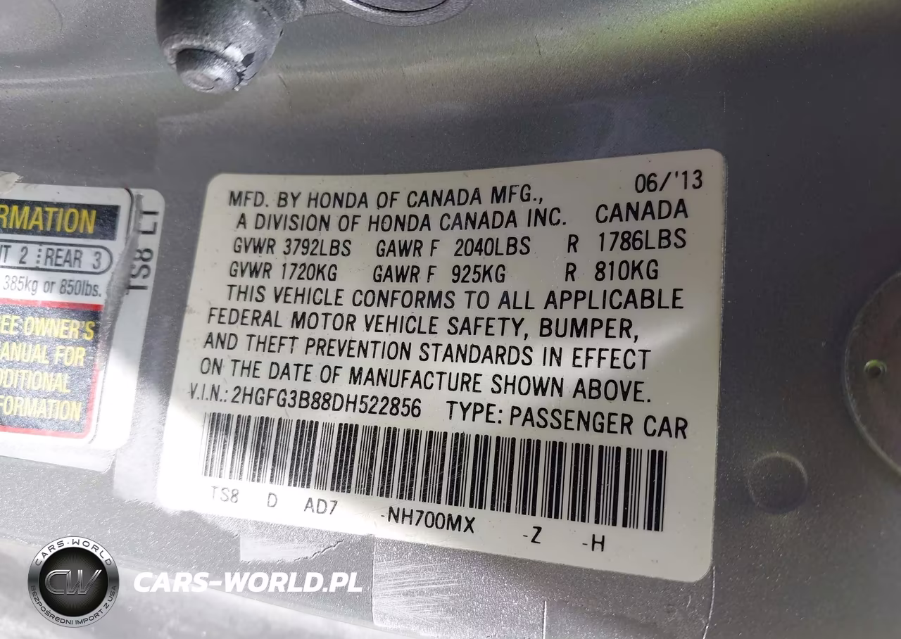 2013 Honda Civic Ex VIN:2HGFG3B88DH522856 - 9
