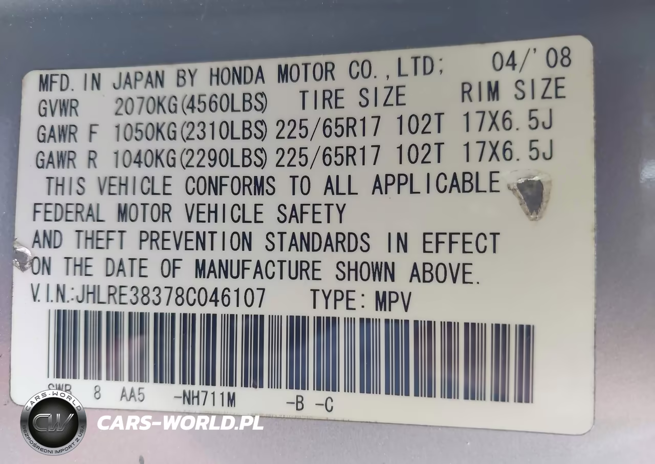 2008 Honda Cr-V Lx VIN:JHLRE38378C046107 - 9