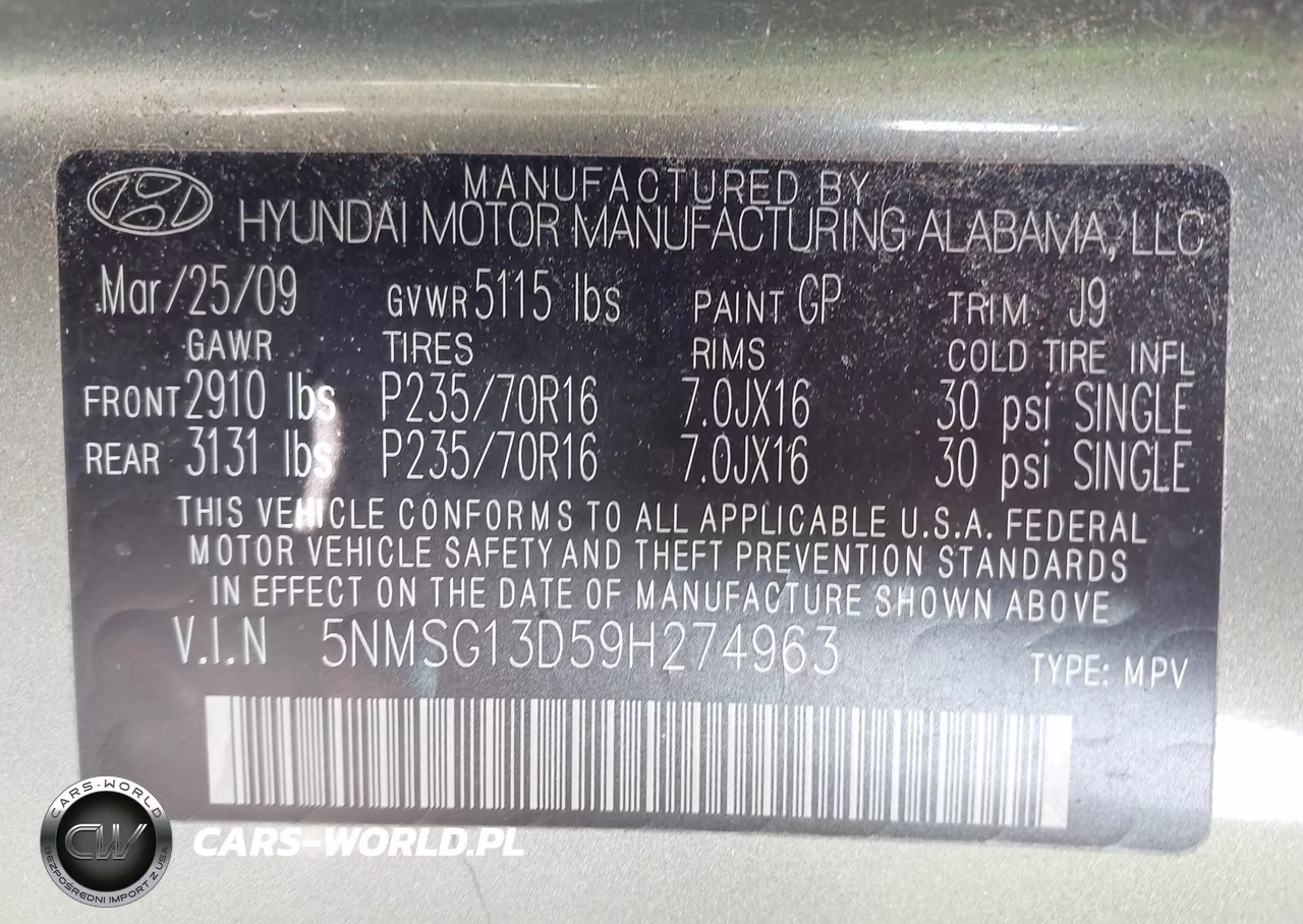 2009 Hyundai Santa Fe Gls VIN:5NMSG13D59H274963 - 9
