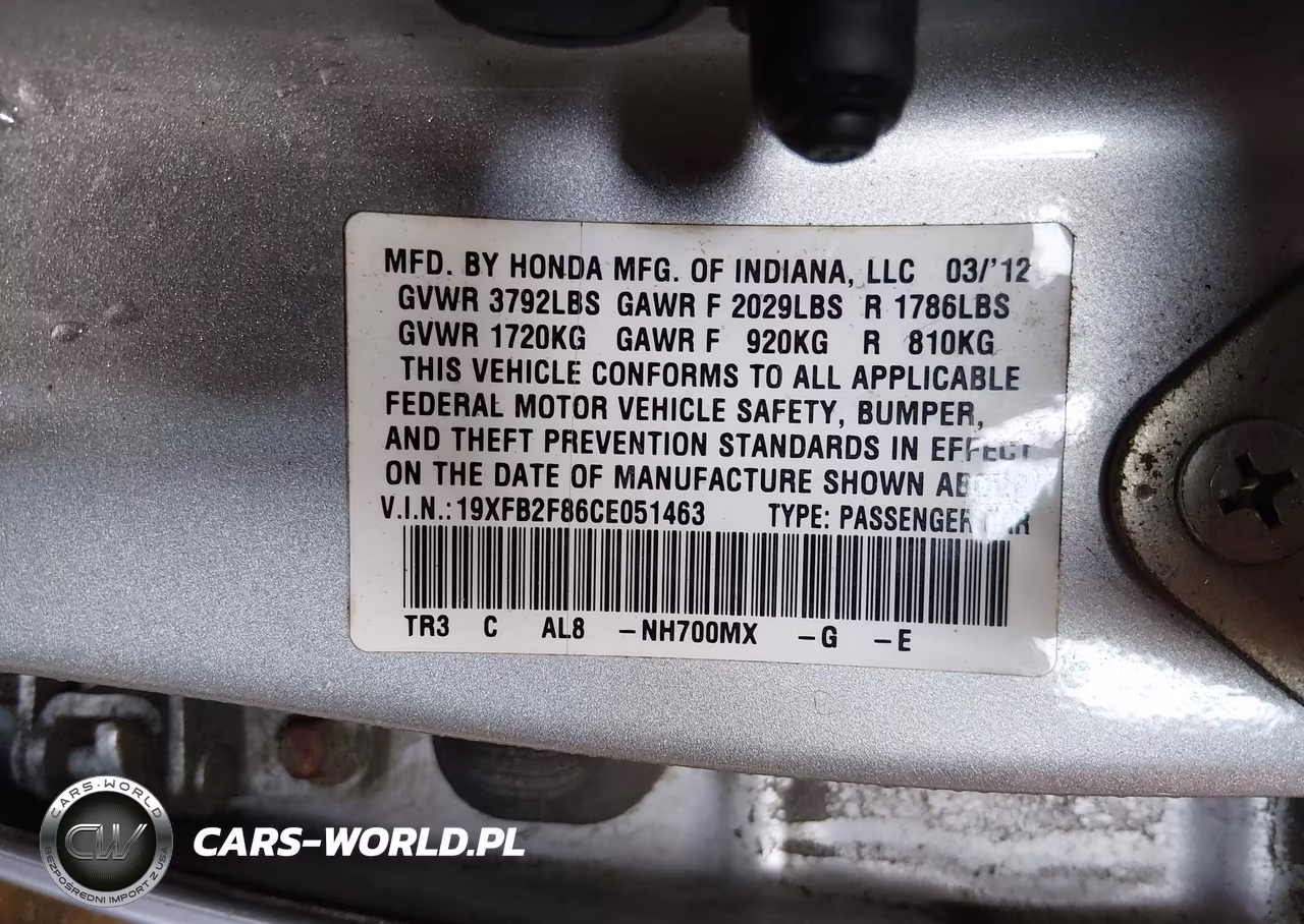 2012 Honda Civic Ex VIN:19XFB2F86CE051463 - 9