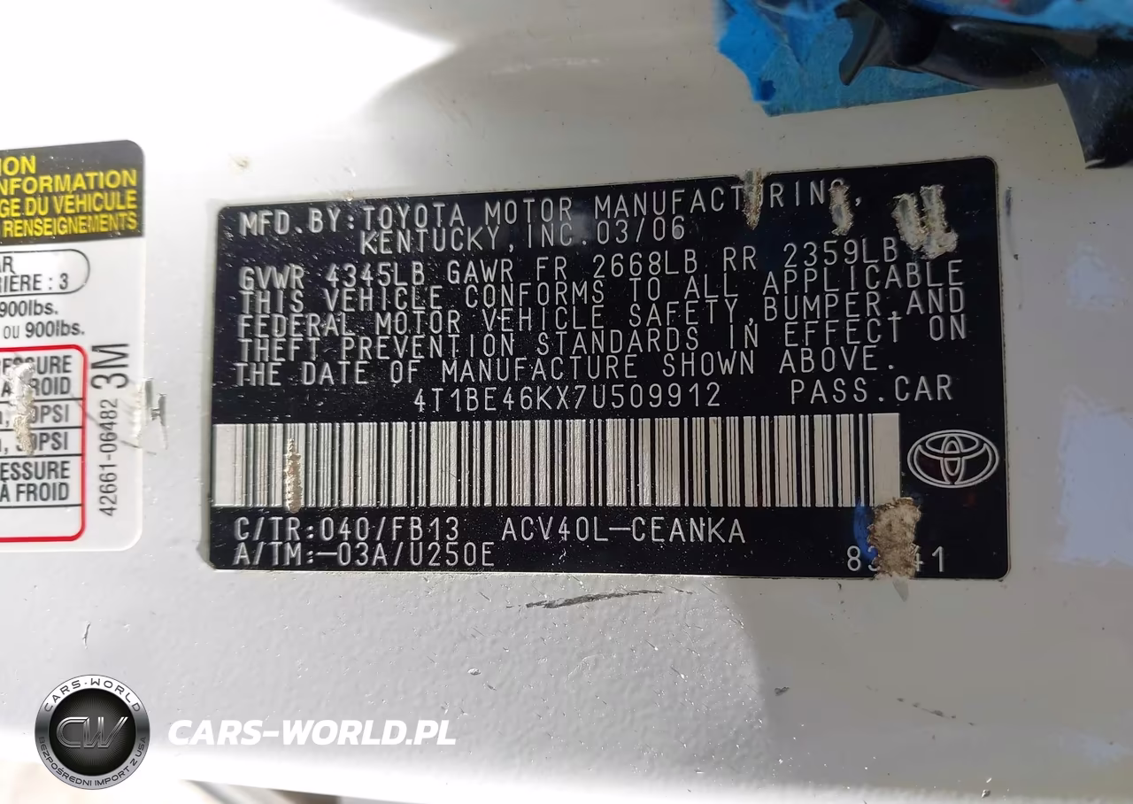2007 Toyota Camry Le VIN:4T1BE46KX7U509912 - 9