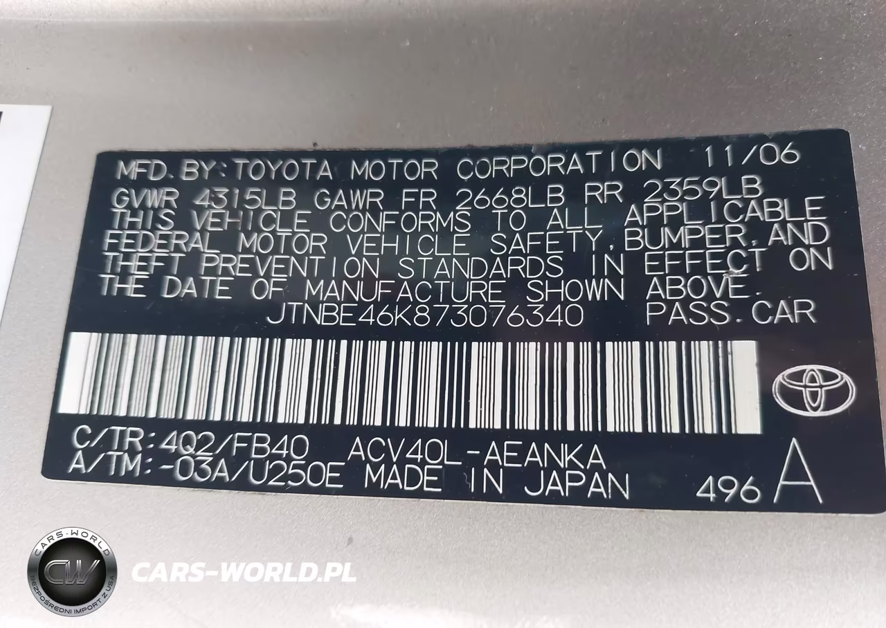 2007 Toyota Camry Le VIN:JTNBE46K873076340 - 9