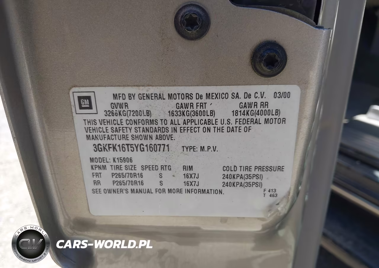 2000 GMC Yukon Xl 1500 Slt VIN:3GKFK16T5YG160771 - 9