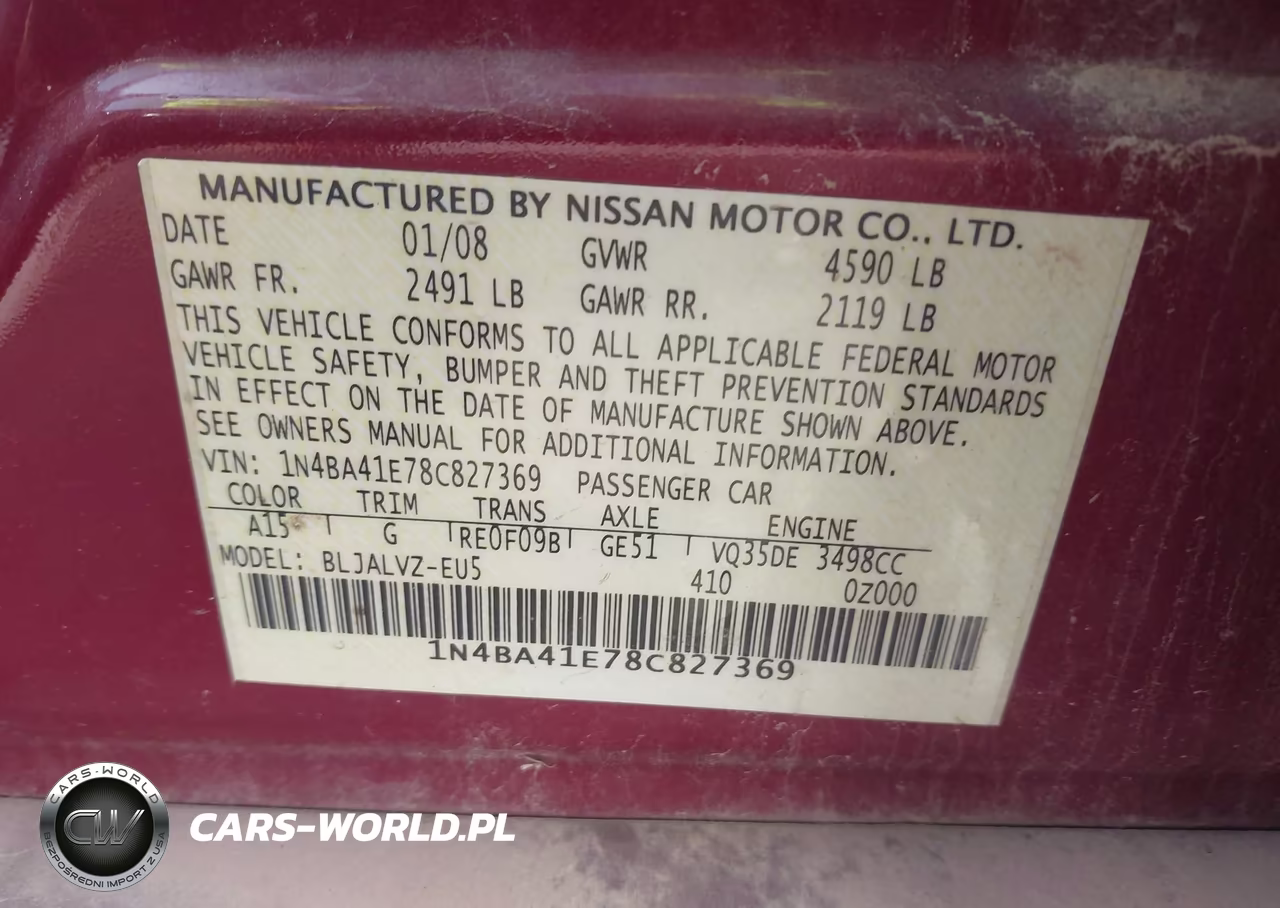 2008 Nissan Maxima 3.5 Se VIN:1N4BA41E78C827369 - 9