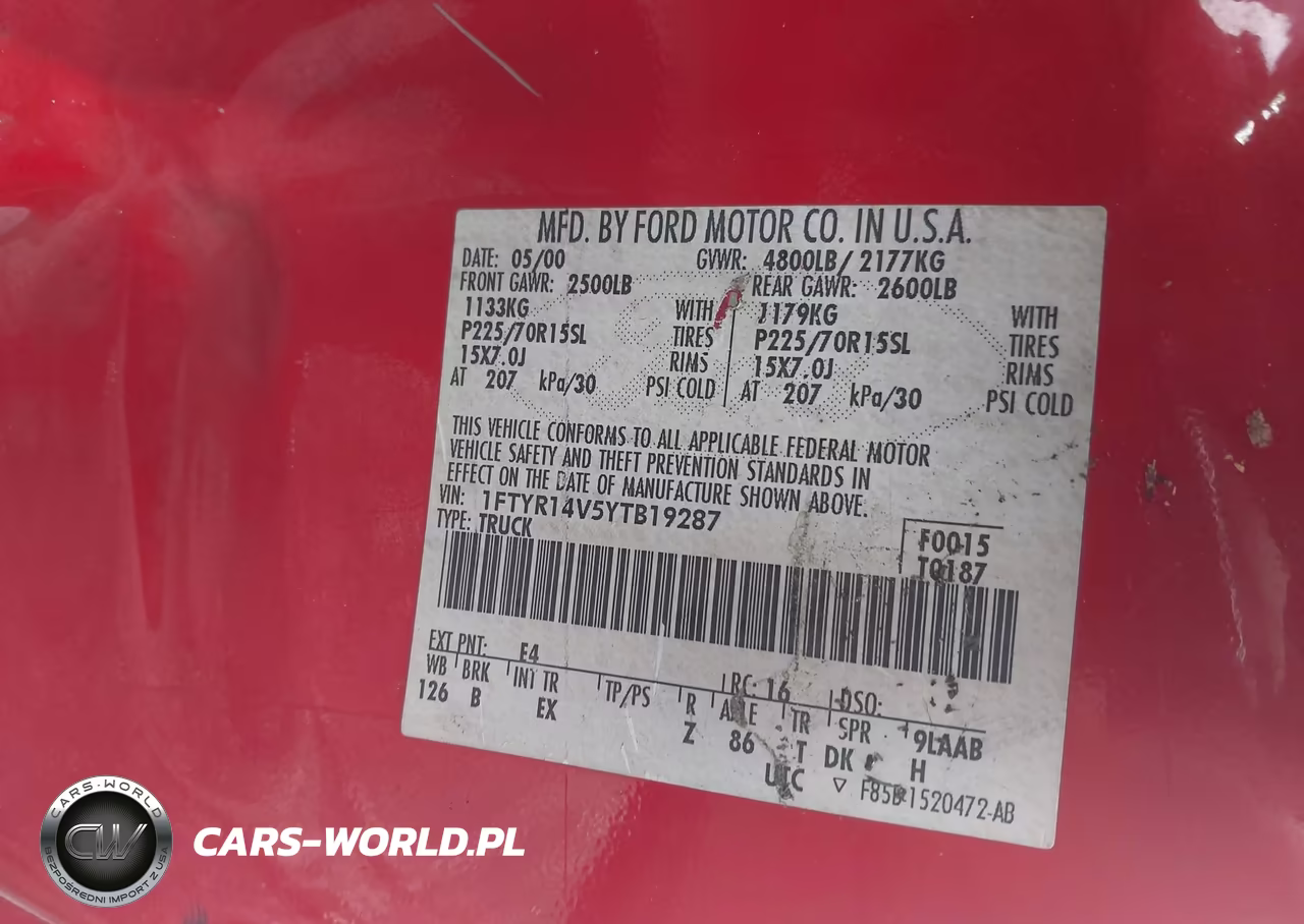 2000 Ford Ranger Xl-Xlt VIN:1FTYR14V5YTB19287 - 9