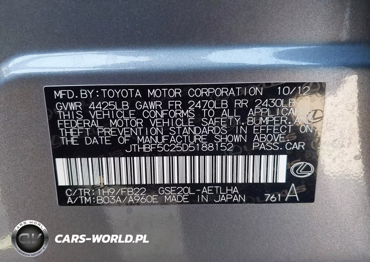 2013 Lexus Is 250 VIN:JTHBF5C25D5188152 - 9