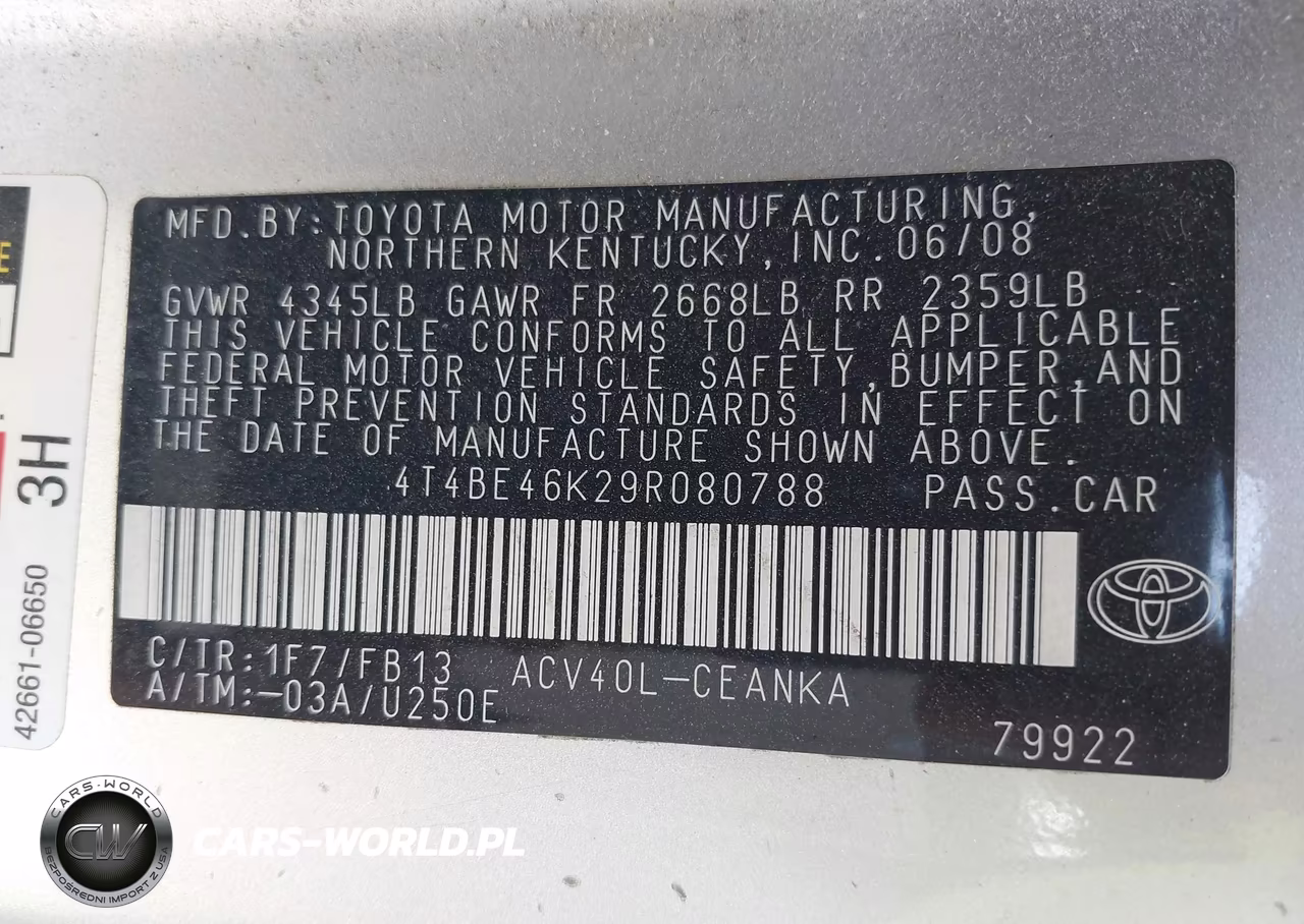 2009 Toyota Camry Le VIN:4T4BE46K29R080788 - 9