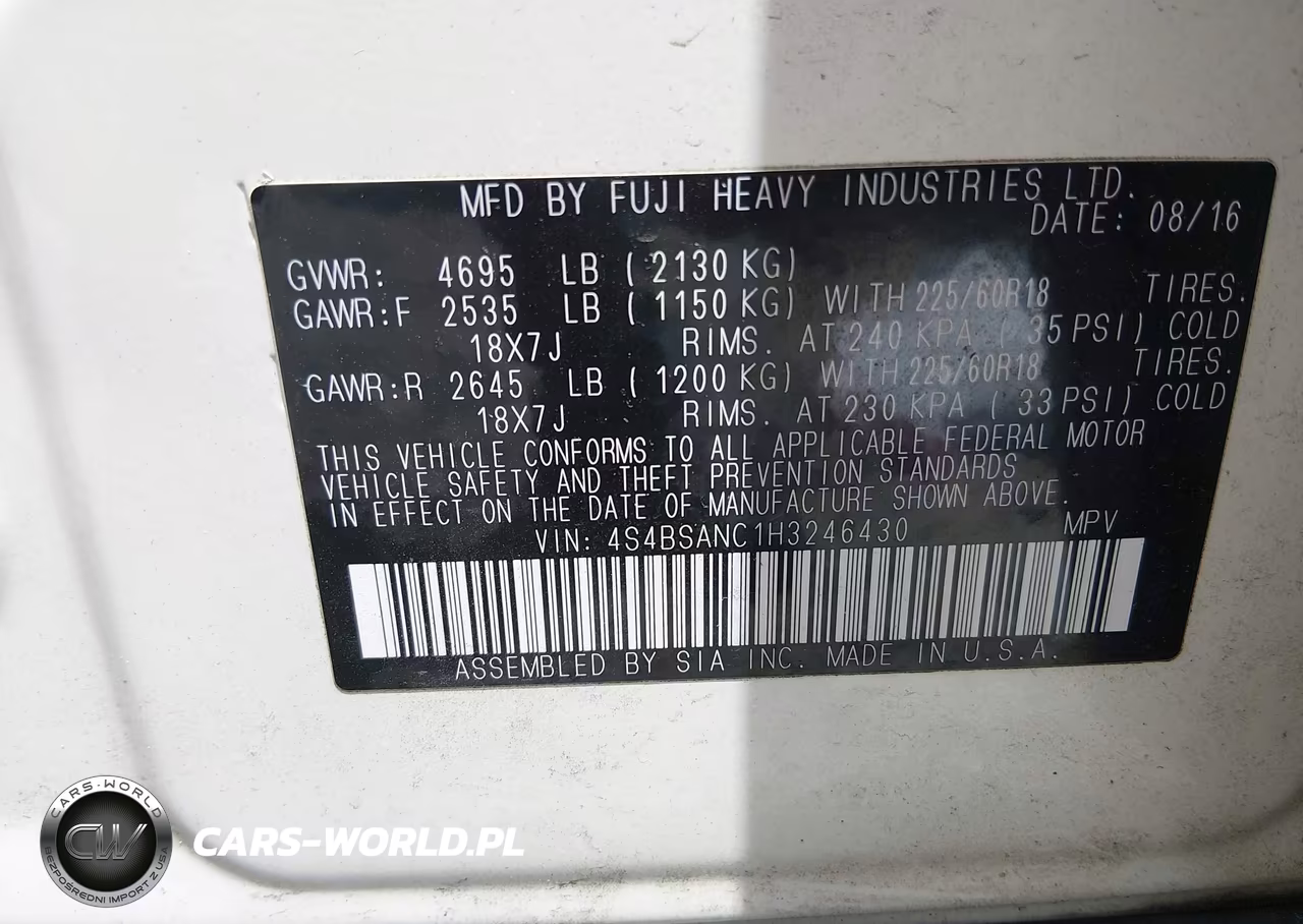 2017 Subaru Outback 2.5I Limited VIN:4S4BSANC1H3246430 - 9