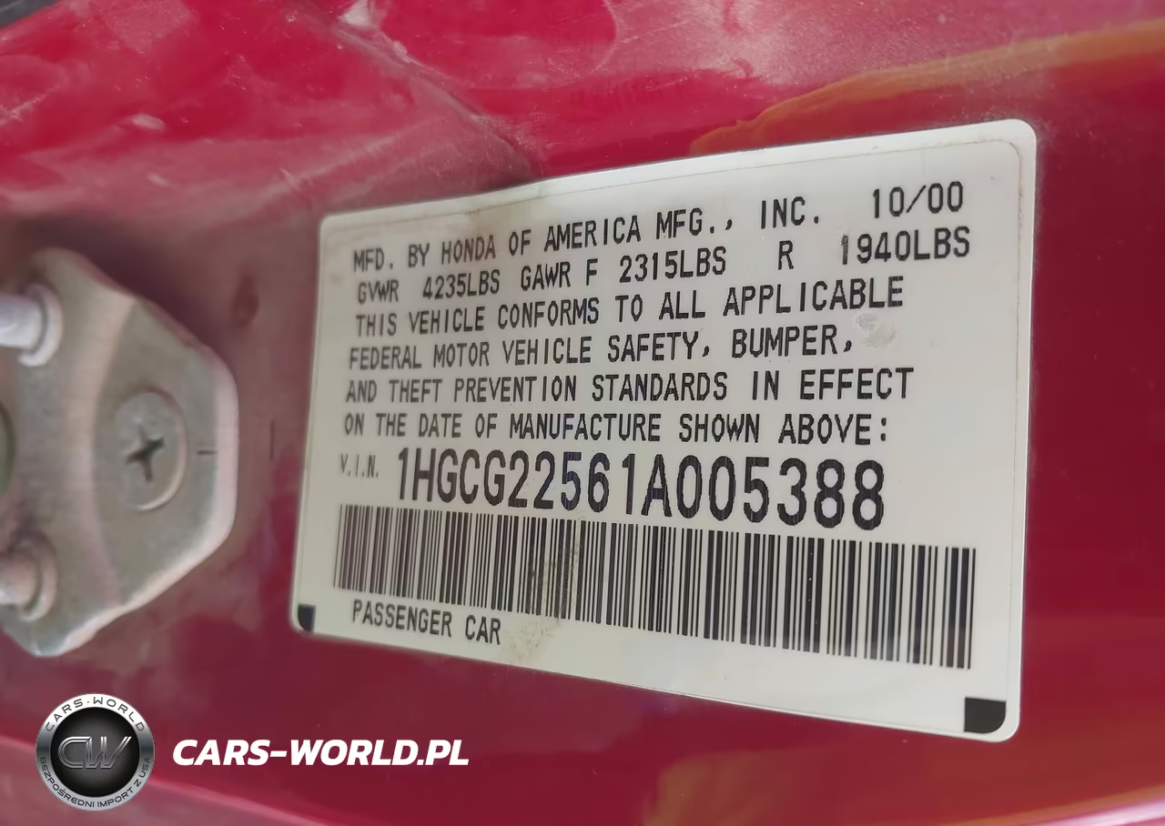 2001 Honda Accord 3.0 Ex VIN:1HGCG22561A005388 - 9
