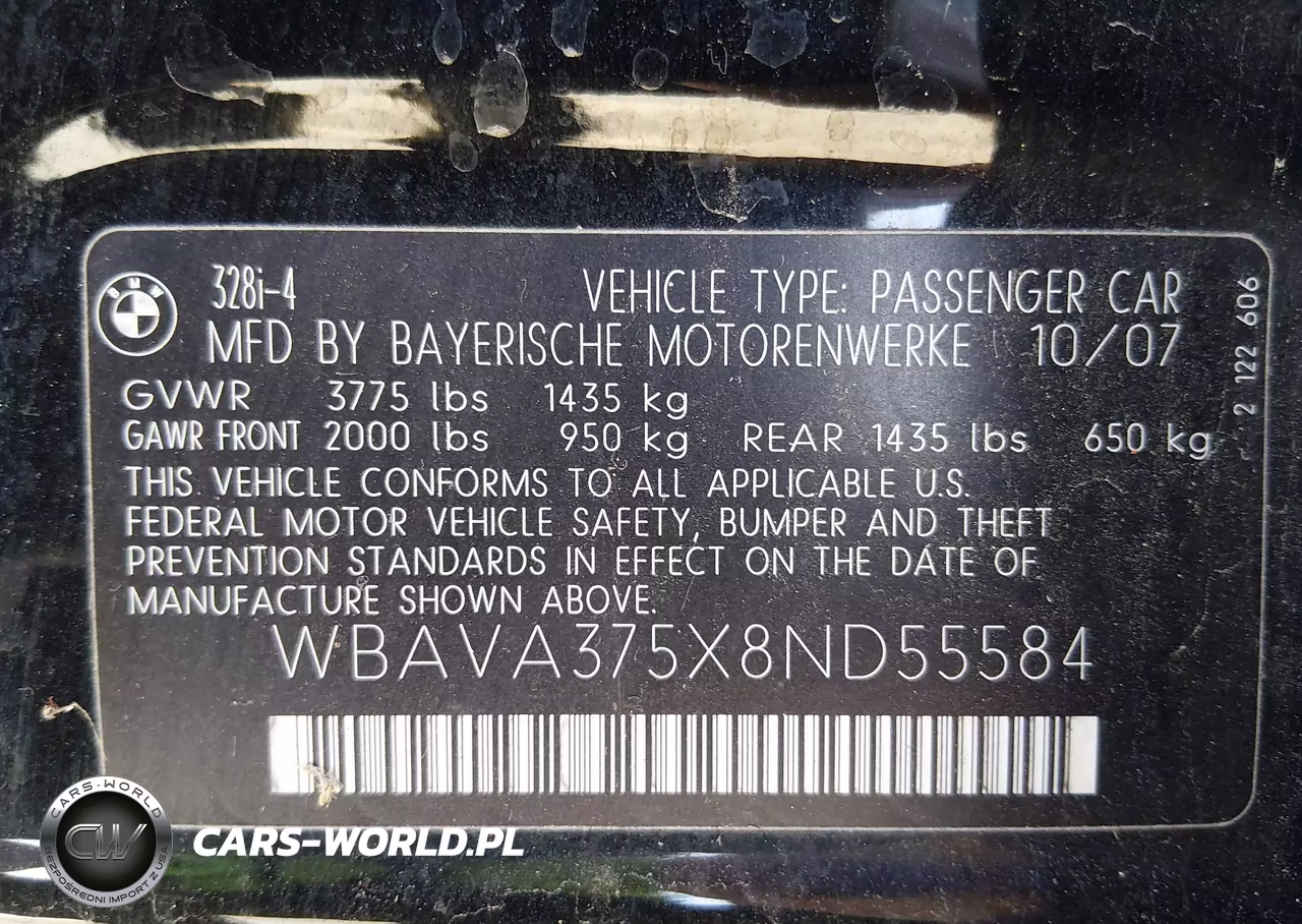 2008 BMW 328I VIN:WBAVA375X8ND55584 - 9