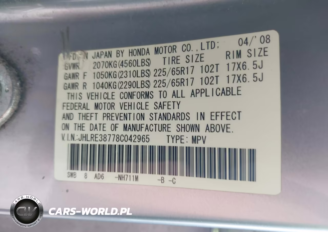 2008 Honda Cr-V Ex-L VIN:JHLRE38778C042965 - 9