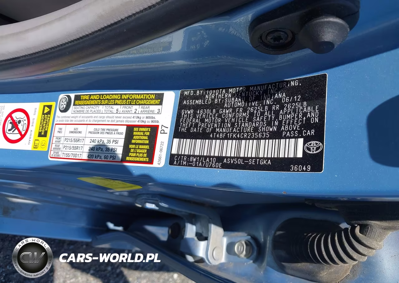 2012 Toyota Camry Xle VIN:4T4BF1FK4CR235635 - 9