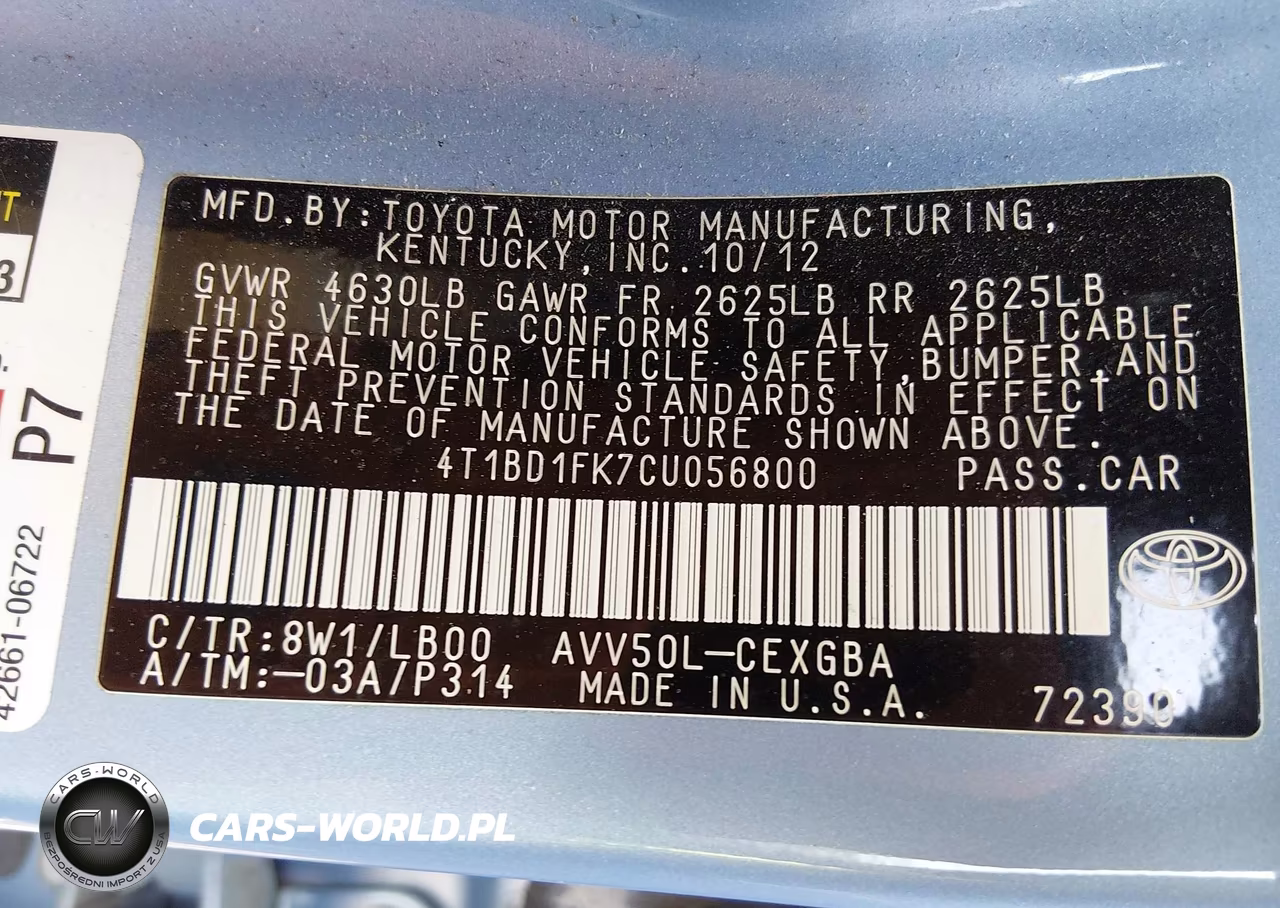 2012 Toyota Camry Hybrid Xle VIN:4T1BD1FK7CU056800 - 9