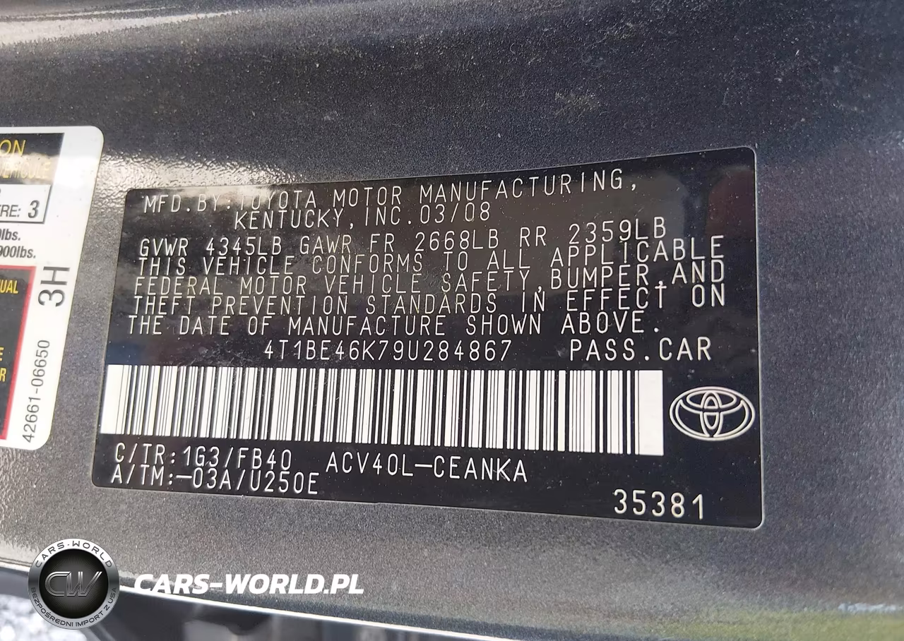 2009 Toyota Camry Le VIN:4T1BE46K79U284867 - 9