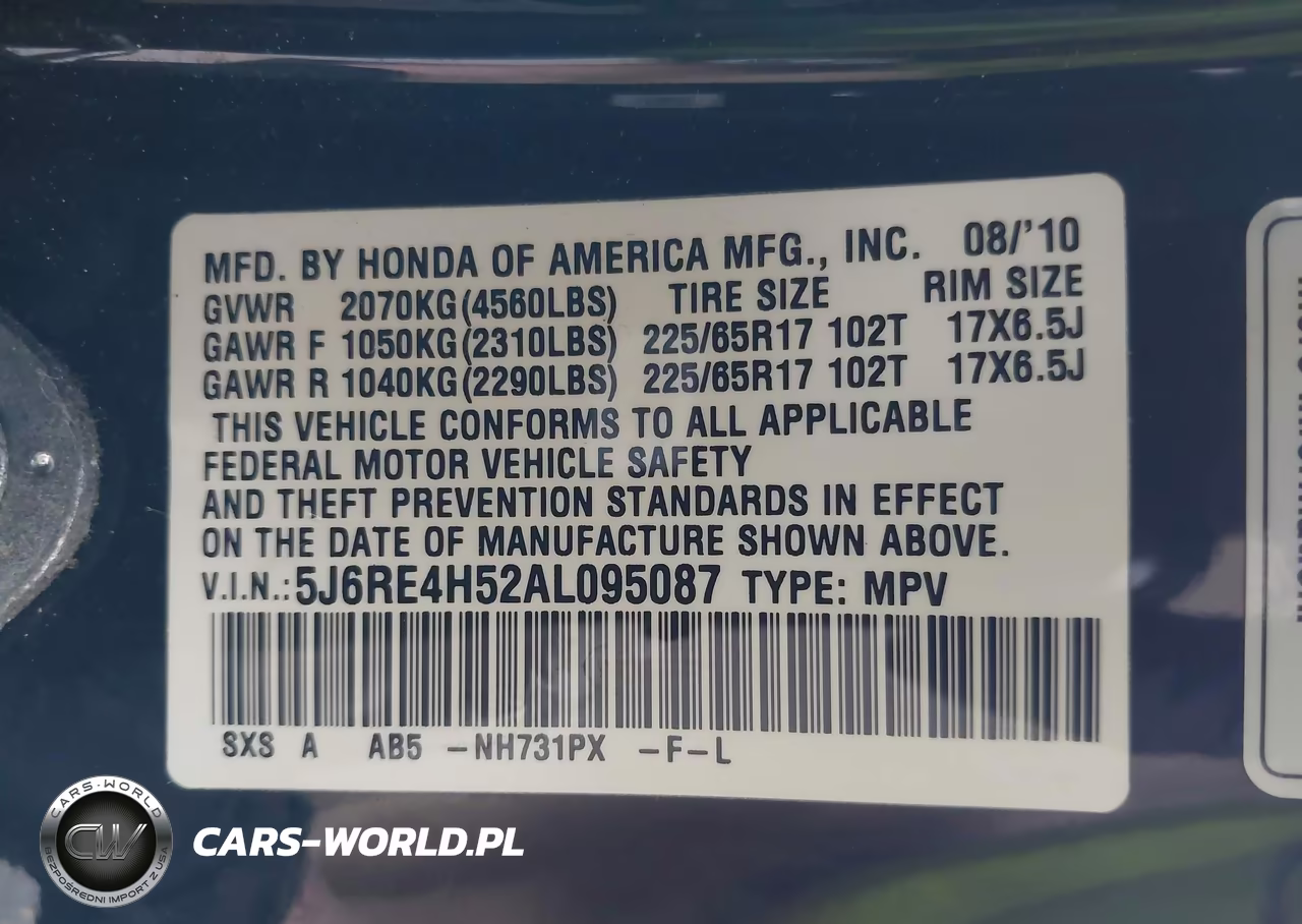 2010 Honda Cr-V Ex VIN:5J6RE4H52AL095087 - 9