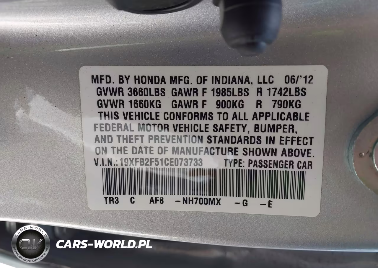 2012 Honda Civic Lx VIN:19XFB2F51CE073733 - 9