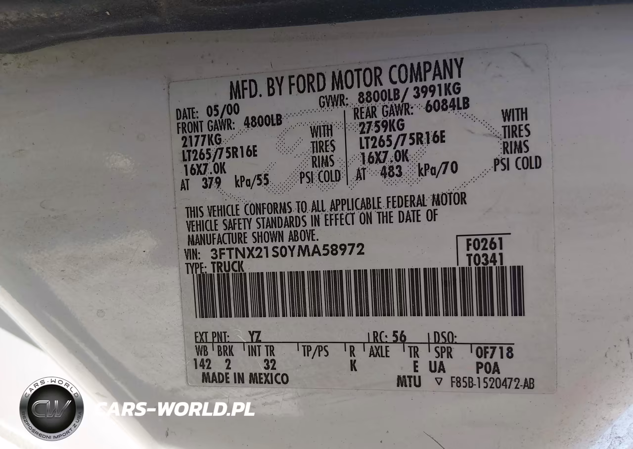 2000 Ford F-250 Lariat-Xl-Xlt VIN:3FTNX21S0YMA58972 - 9