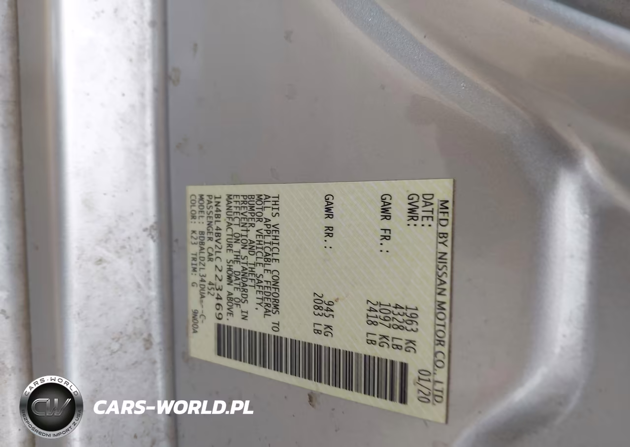 2020 Nissan Altima S Fwd VIN:1N4BL4BV2LC223469 - 9