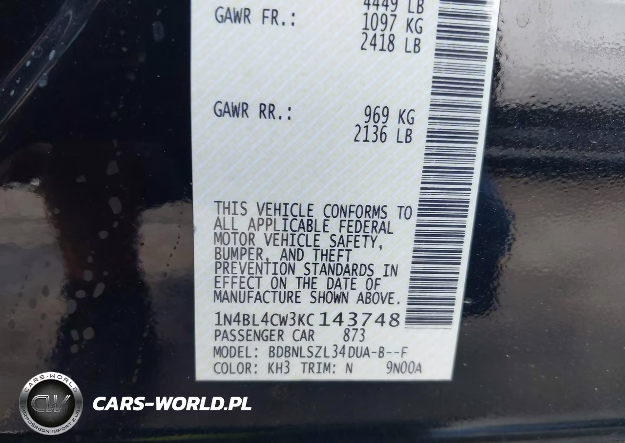 2019 Nissan Altima 2.5 Sr VIN:1N4BL4CW3KC143748 - 9