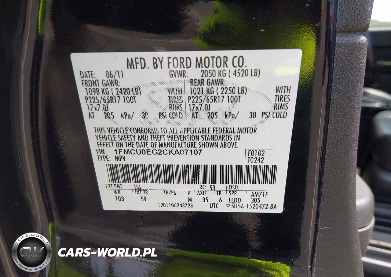 2012 Ford Escape Limited VIN:1FMCU0EG2CKA07107 - 9
