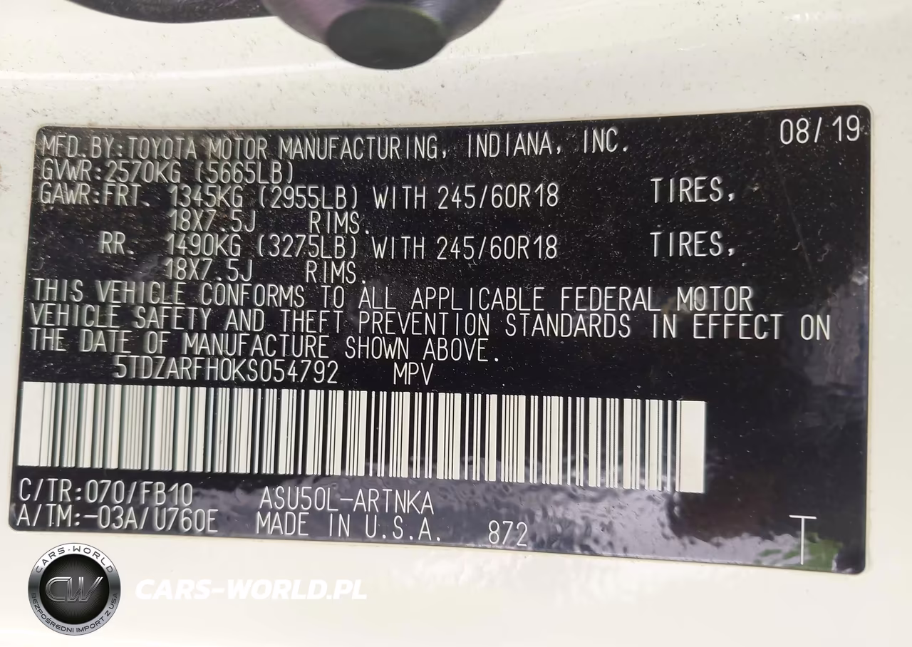 2019 Toyota Highlander Le VIN:5TDZARFH0KS054792 - 9
