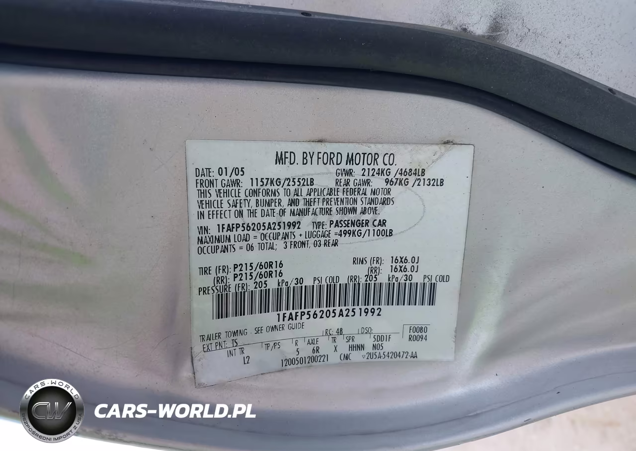 2005 Ford Taurus Sel VIN:1FAFP56205A251992 - 9