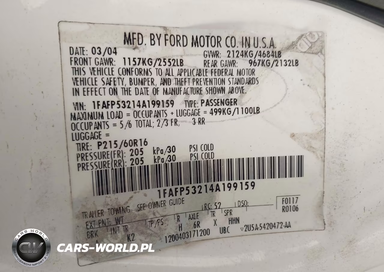 2004 Ford Taurus Se VIN:1FAFP53214A199159 - 9