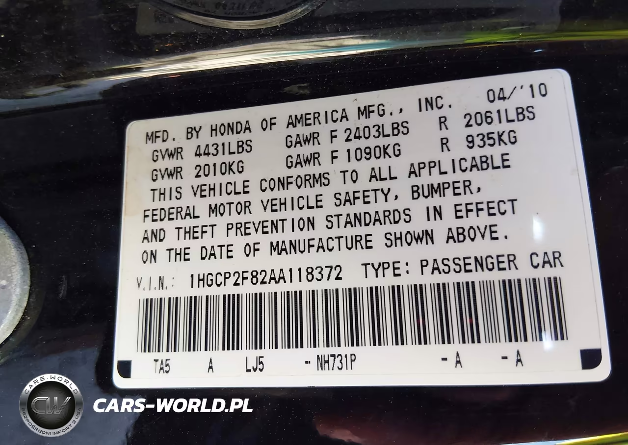 2010 Honda Accord 2.4 Ex-L VIN:1HGCP2F82AA118372 - 9