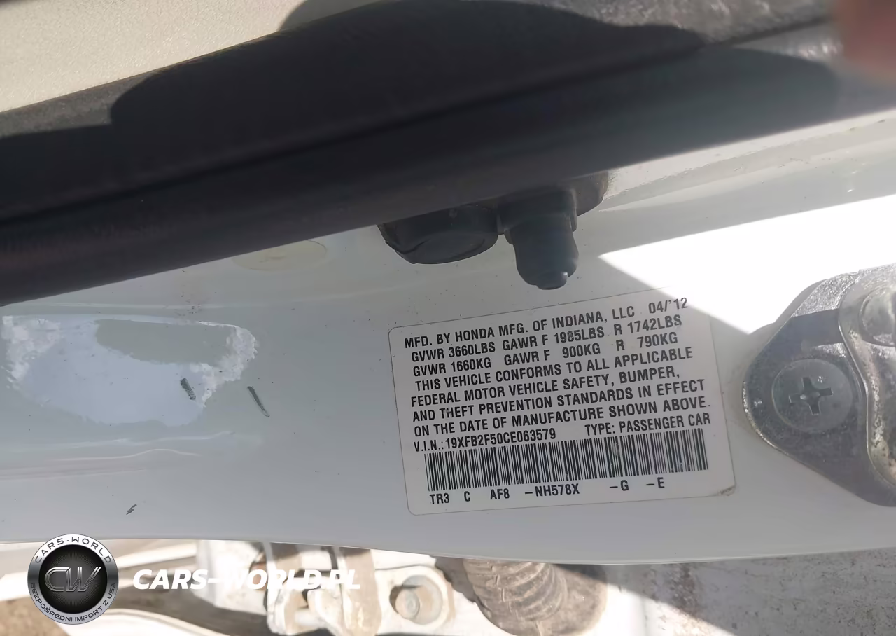 2012 Honda Civic Lx VIN:19XFB2F50CE063579 - 9