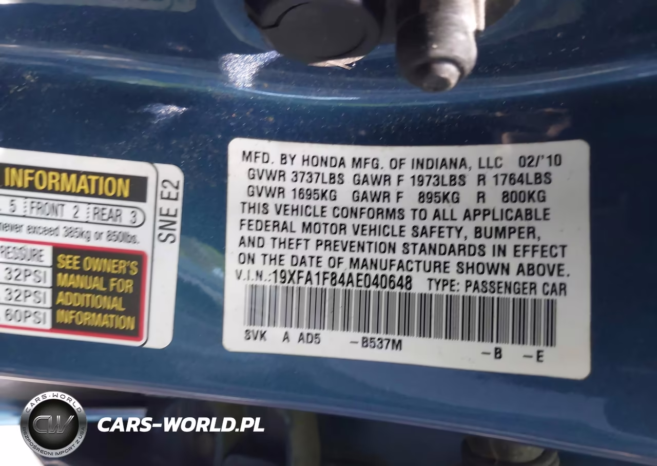 2010 Honda Civic Ex VIN:19XFA1F84AE040648 - 9