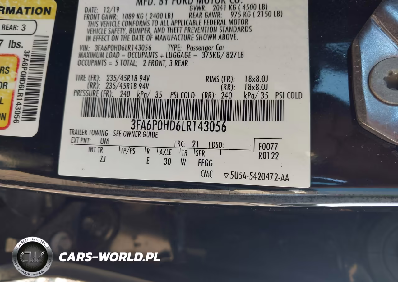 2020 Ford Fusion Se VIN:3FA6P0HD6LR143056 - 9