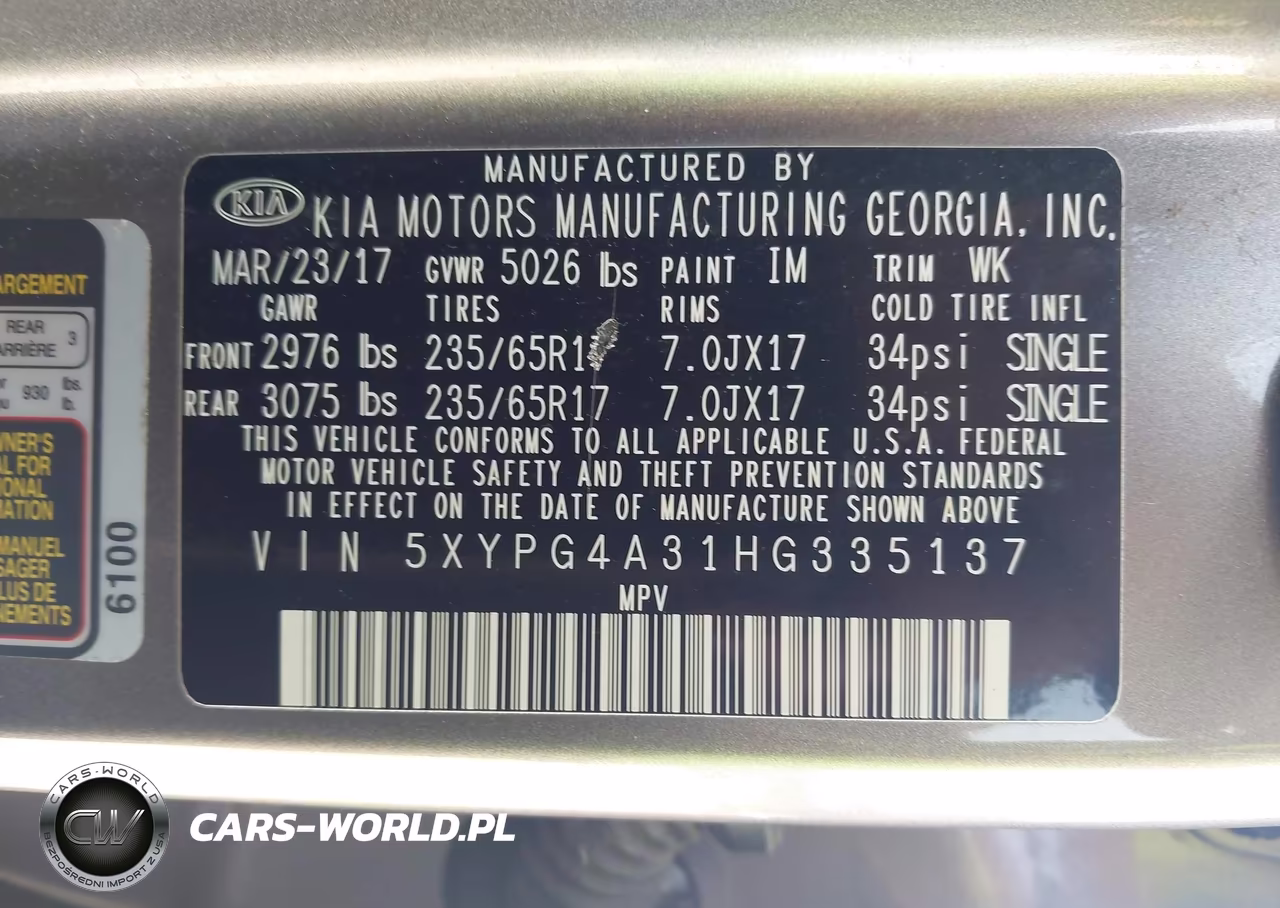 2017 Kia Sorento 2.4L Lx VIN:5XYPG4A31HG335137 - 9