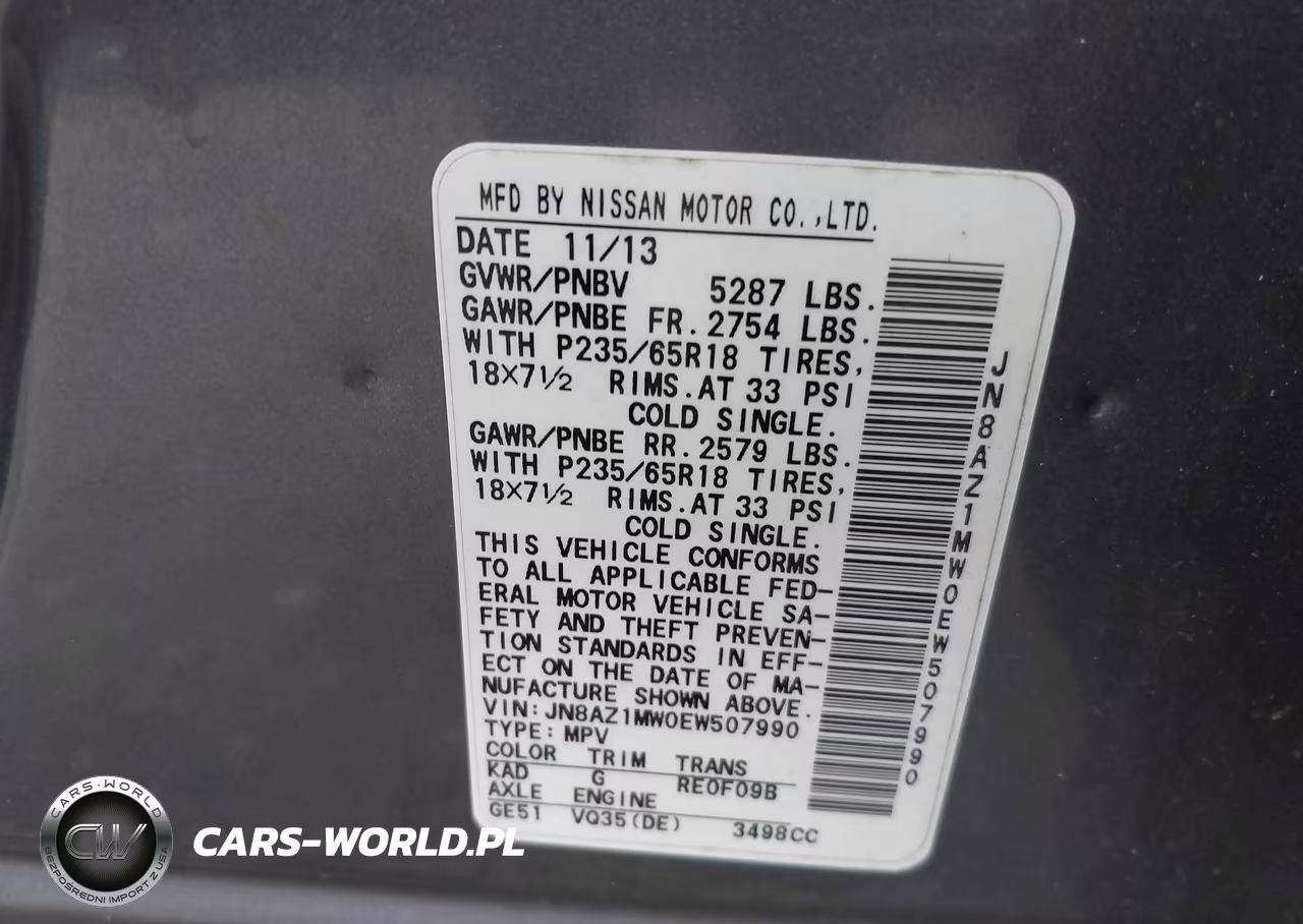 2014 Nissan Murano S VIN:JN8AZ1MW0EW507990 - 9