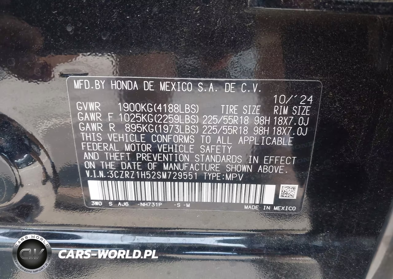 2025 Honda Hr-V 2Wd Sport VIN:3CZRZ1H52SM729551 - 9