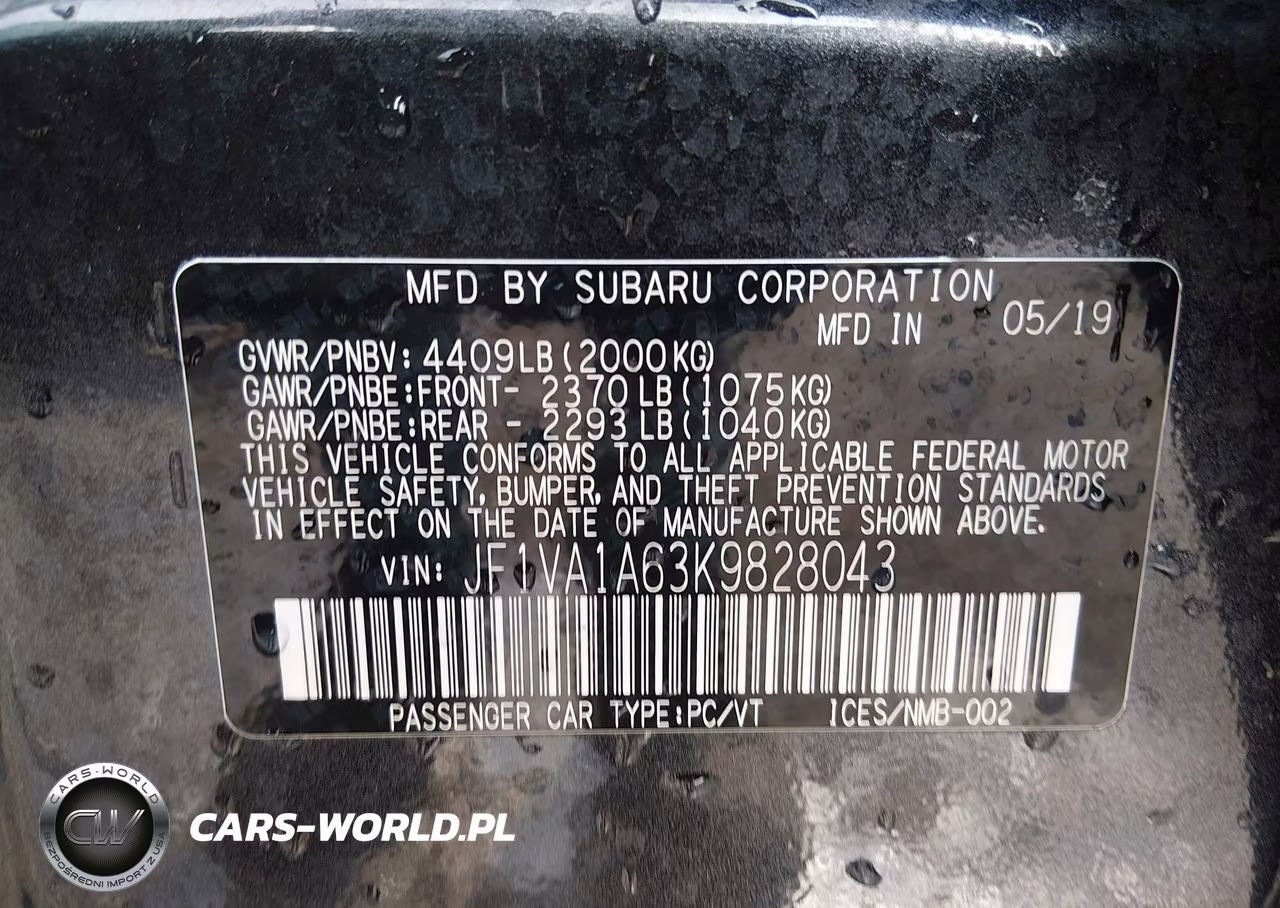 2019 Subaru Wrx VIN:JF1VA1A63K9828043 - 9