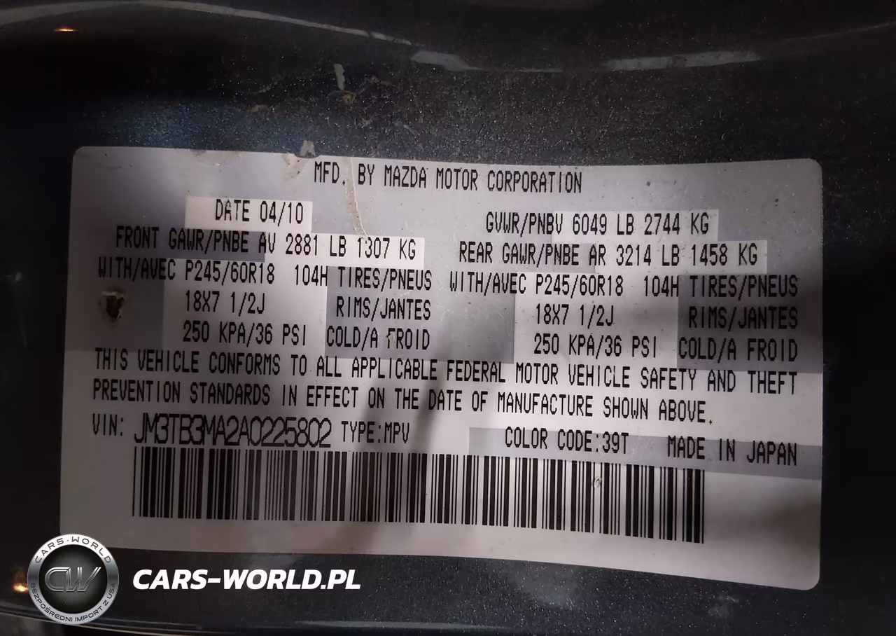 2010 Mazda Cx-9 Touring VIN:JM3TB3MA2A0225802 - 9