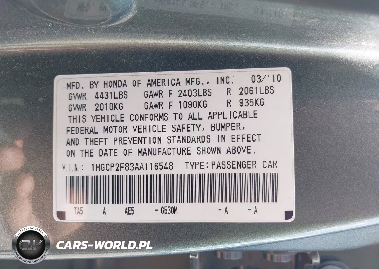 2010 Honda Accord 2.4 Ex-L VIN:1HGCP2F83AA116548 - 9