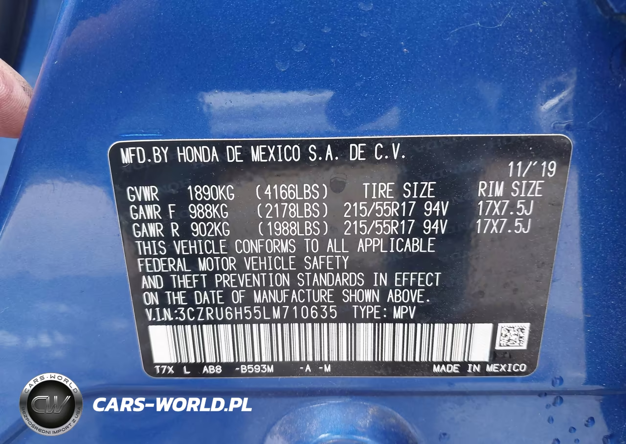 2020 Honda Hr-V Awd Ex VIN:3CZRU6H55LM710635 - 9