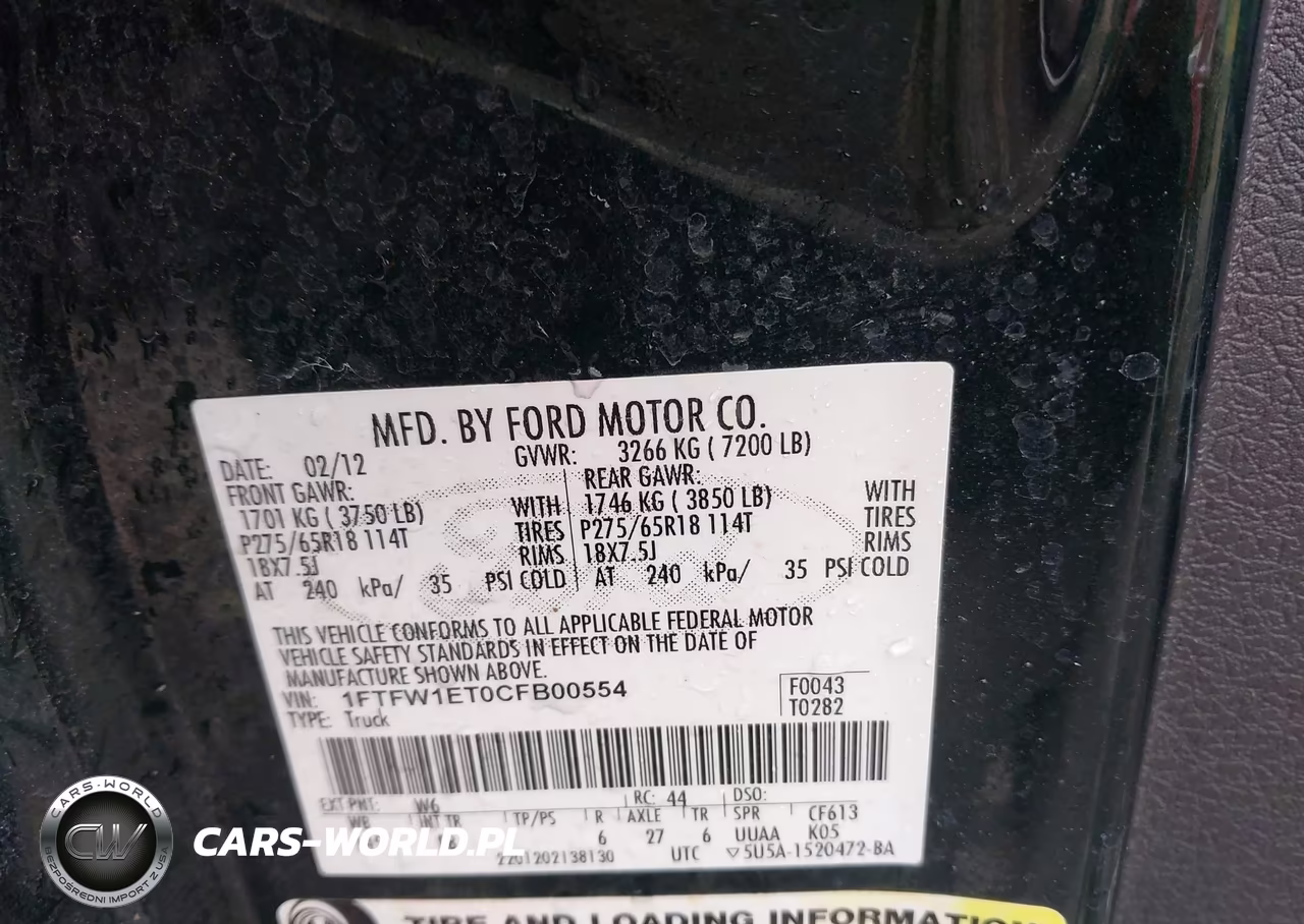2012 Ford F-150 Lariat VIN:1FTFW1ET0CFB00554 - 9