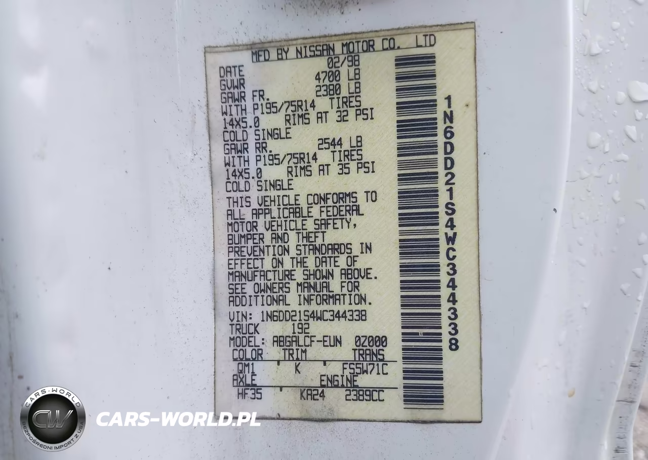 1998 Nissan Frontier Standard-Xe VIN:1N6DD21S4WC344338 - 9