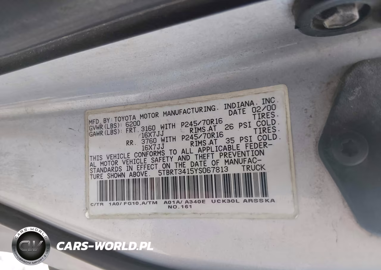 2000 Toyota Tundra Sr5 V8 VIN:5TBRT3415YS067813 - 9