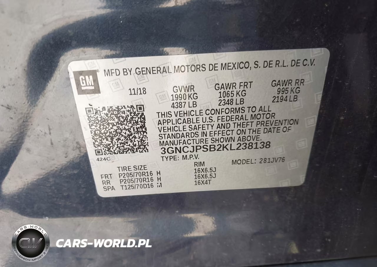 2019 Chevrolet Trax Lt VIN:3GNCJPSB2KL238138 - 9