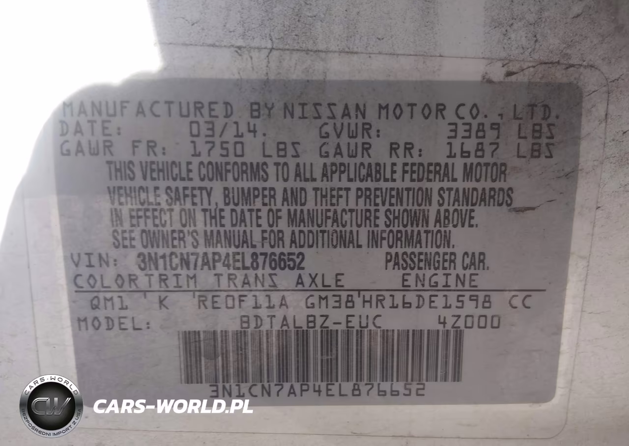 2014 Nissan Versa 1.6 Sv VIN:3N1CN7AP4EL876652 - 9