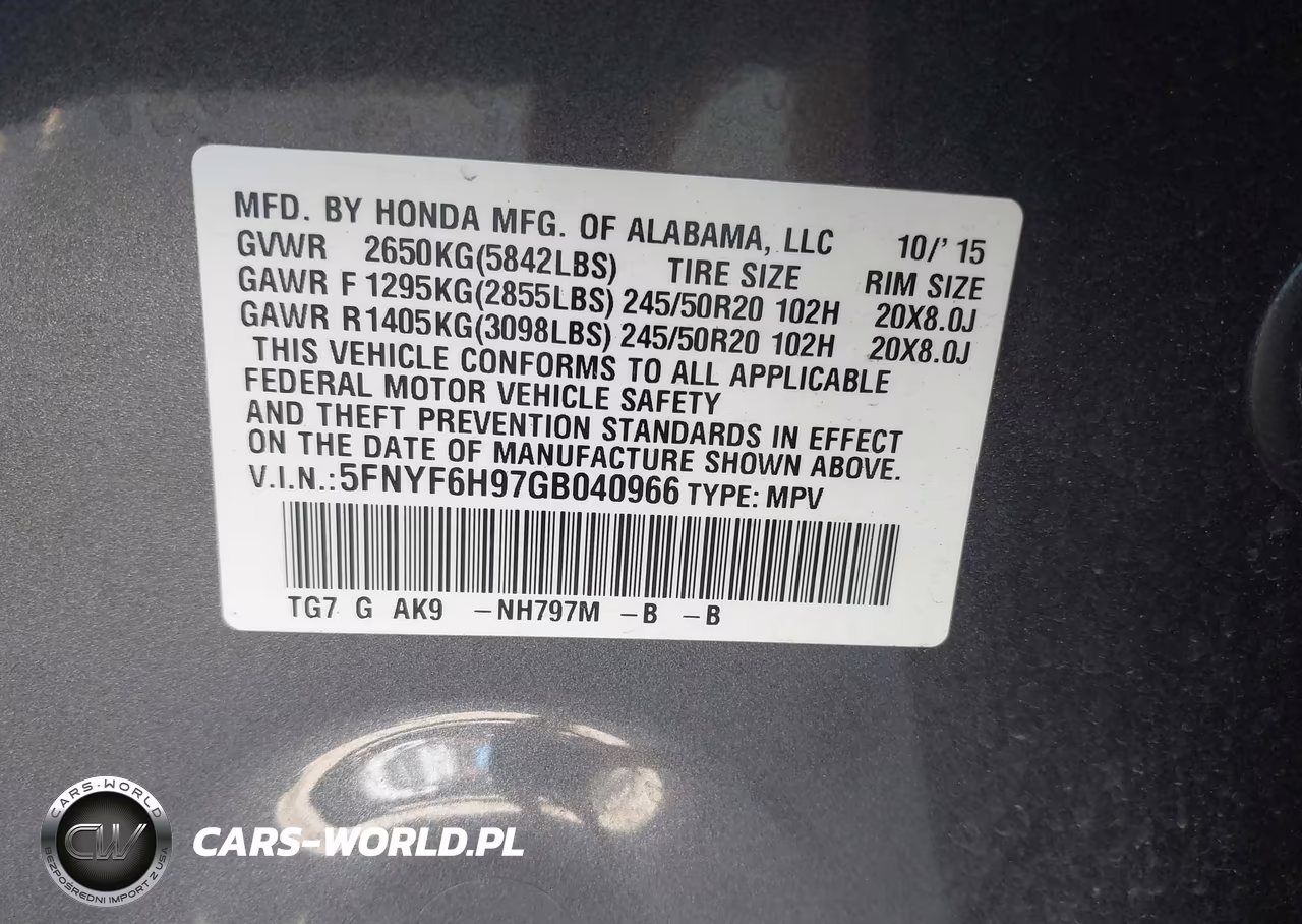 2016 Honda Pilot Touring VIN:5FNYF6H97GB040966 - 9